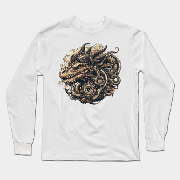 Untamed Steampunk Fantasy Dragon Long Sleeve T-Shirt by Organicgal Graphics